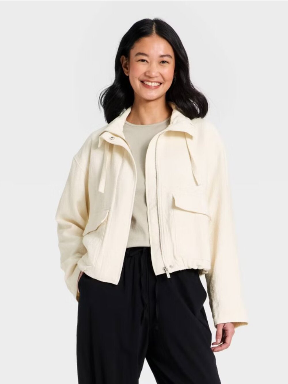 Women's Full Zipped Modern Gauze Jacket - A New Day™ White S
